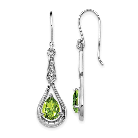 Sterling Silver Pear Gemstone and CZ Shepherd Hook Earrings-Chris's Jewelry