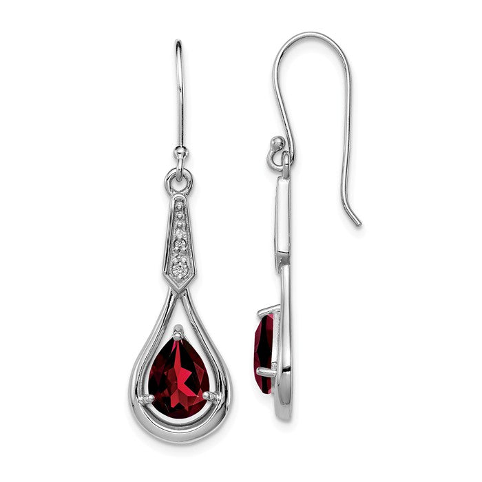 Sterling Silver Pear Gemstone and CZ Shepherd Hook Earrings-QE12622GA-Chris's Jewelry