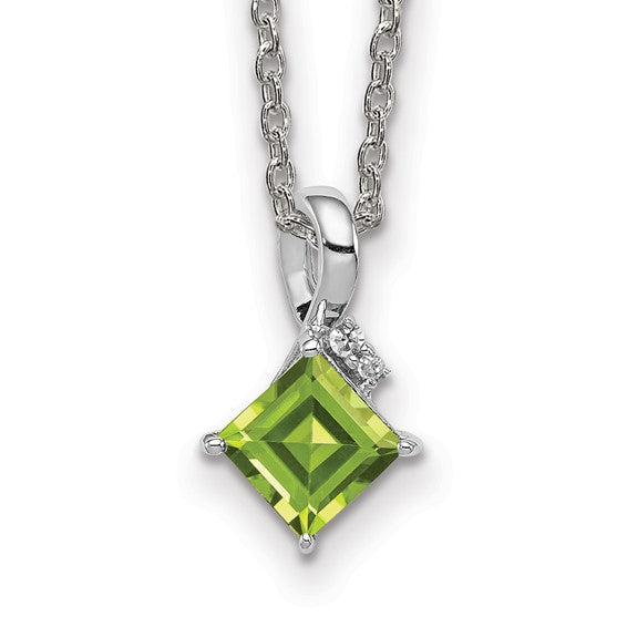 Sterling Silver Princess Square Gemstone & Diamond Pendant Necklaces-QP2990PE QP2990PE/QPE46-18-Chris's Jewelry
