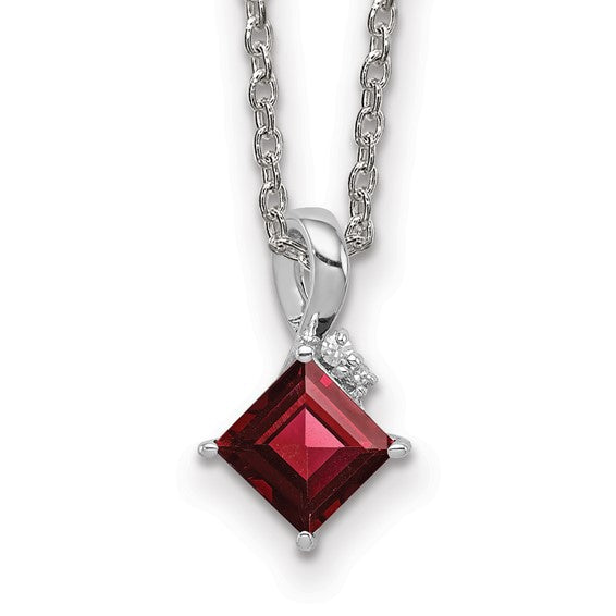 Sterling Silver Princess Square Gemstone & Diamond Pendant Necklaces-QP2990GA QP2990GA/QPE46-18-Chris's Jewelry