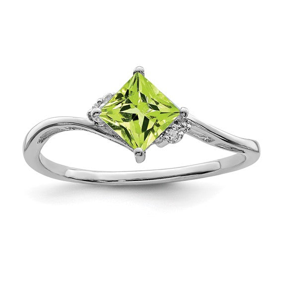 Sterling Silver Princess Square Genuine Gemstone & Diamond Rings-QR4510PE-6-Chris's Jewelry