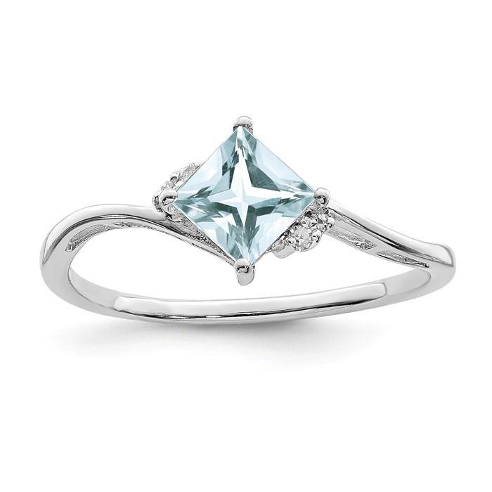 Sterling Silver Princess Square Genuine Gemstone & Diamond Rings-QR4510AQ-6-Chris's Jewelry