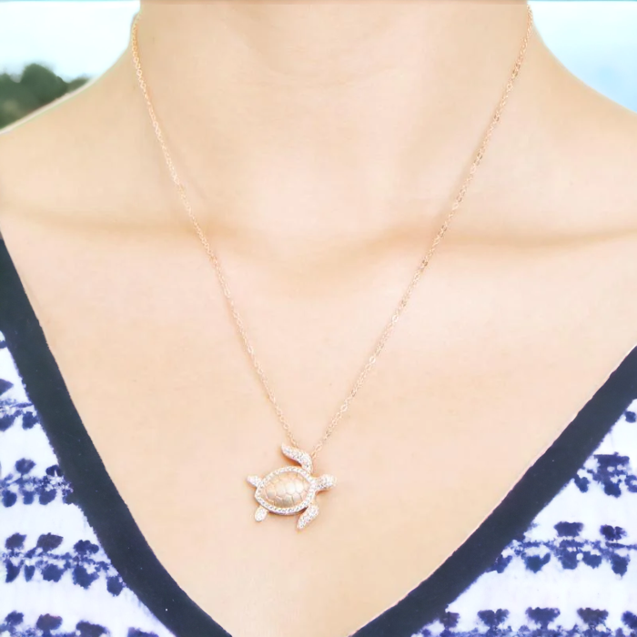 Sterling Silver Alamea Hawaii Pave CZ Sea Turtle Pendant