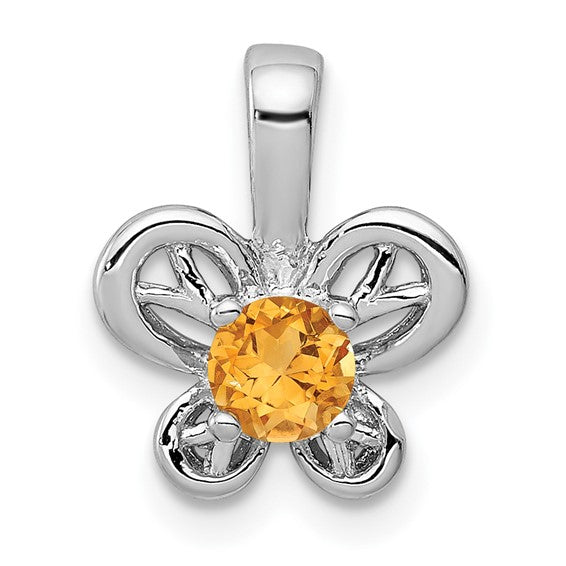Sterling Silver Round Gemstone Butterfly 11mm Pendants-QBPD24NOV-Chris's Jewelry