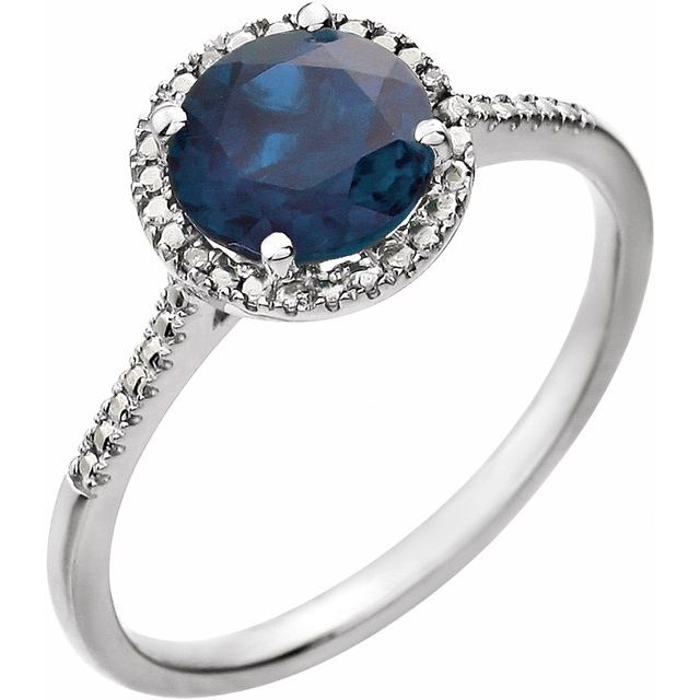 Sterling Silver Round Gemstone & .01 CTW Diamond Halo-Style Rings-652049:60009:P-Chris's Jewelry