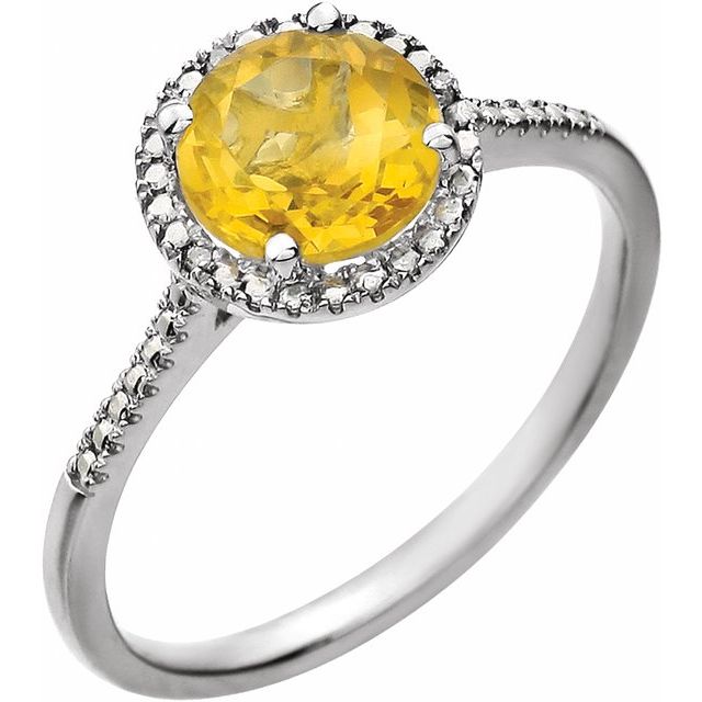 Sterling Silver Round Gemstone & .01 CTW Diamond Halo-Style Rings-652049:60011:P-Chris's Jewelry