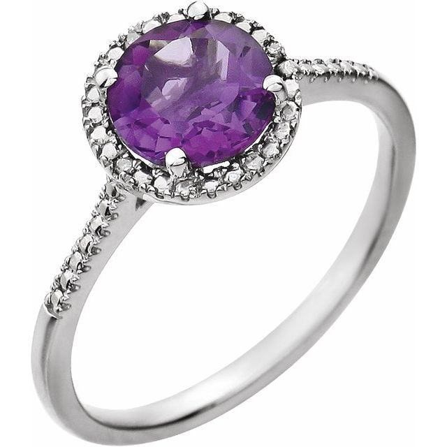 Sterling Silver Round Gemstone & .01 CTW Diamond Halo-Style Rings-652049:60002:P-Chris's Jewelry