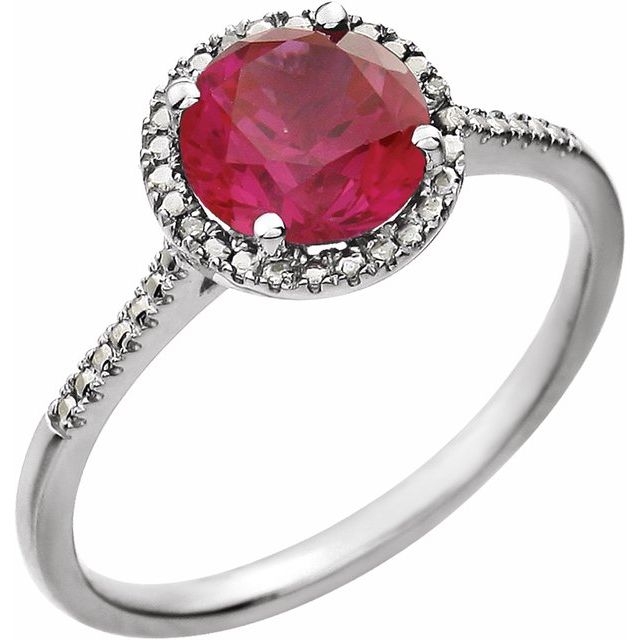 Sterling Silver Round Gemstone & .01 CTW Diamond Halo-Style Rings-652049:60007:P-Chris's Jewelry