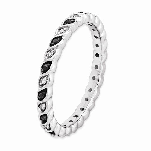 Sterling Silver Stackable Expressions Black And White Diamond Twist Eternity Ring-Chris's Jewelry
