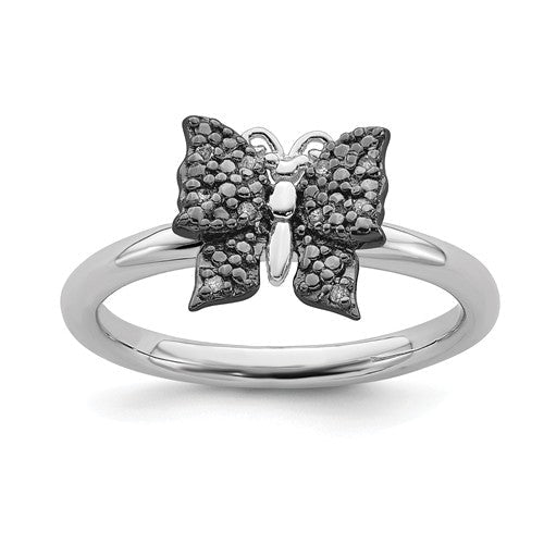 Sterling Silver Stackable Expressions Black Plated Diamond Butterfly Ring-Chris's Jewelry