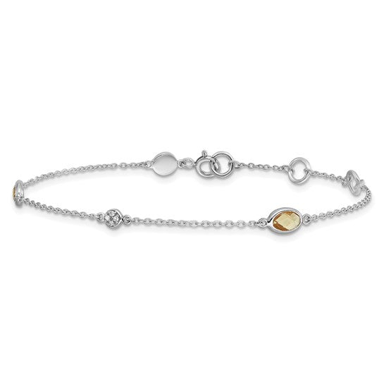 Sterling Silver White Ice Diamond & Oval Gemstone Bracelets-QW368CI-7.5-Chris's Jewelry