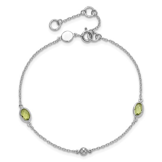 Sterling Silver White Ice Diamond & Oval Gemstone Bracelets-QW368PE-7.5-Chris's Jewelry