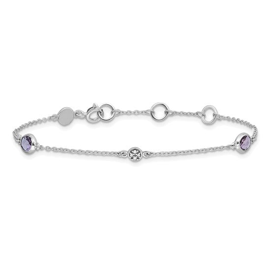 Sterling Silver White Ice Diamond & Oval Gemstone Bracelets-QW368-7.5-Chris's Jewelry