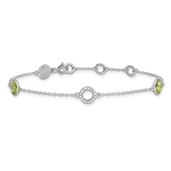 Sterling Silver White Ice Diamond & Round Gemstone Bracelets-QW361PE-7.25-Chris's Jewelry