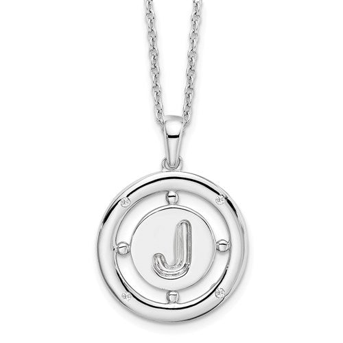 Sterling Silver White Ice .025ct. Diamond Initial Necklace - Various Letters-QW499J-18-Chris's Jewelry