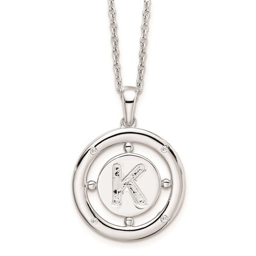 Sterling Silver White Ice .025ct. Diamond Initial Necklace - Various Letters-QW499K-18-Chris's Jewelry