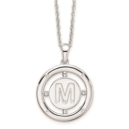 Sterling Silver White Ice .025ct. Diamond Initial Necklace - Various Letters-QW499M-18-Chris's Jewelry
