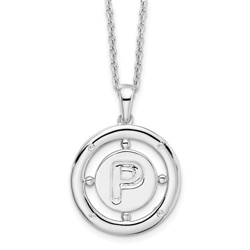 Sterling Silver White Ice .025ct. Diamond Initial Necklace - Various Letters-QW499P-18-Chris's Jewelry