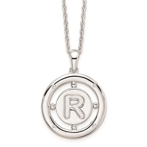 Sterling Silver White Ice .025ct. Diamond Initial Necklace - Various Letters-QW499R-18-Chris's Jewelry