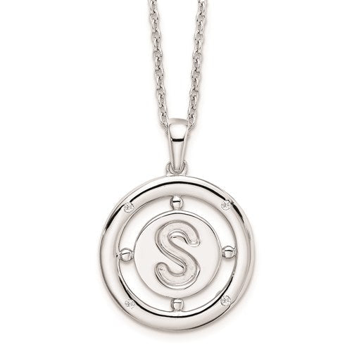 Sterling Silver White Ice .025ct. Diamond Initial Necklace - Various Letters-QW499S-18-Chris's Jewelry