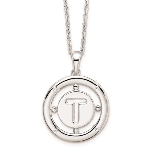 Sterling Silver White Ice .025ct. Diamond Initial Necklace - Various Letters-QW499T-18-Chris's Jewelry