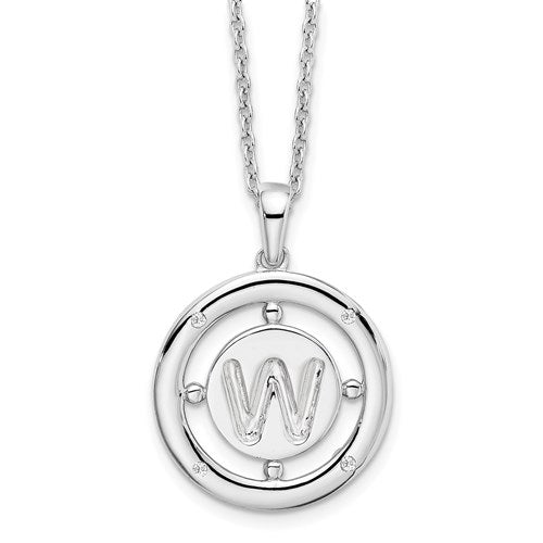 Sterling Silver White Ice .025ct. Diamond Initial Necklace - Various Letters-QW499W-18-Chris's Jewelry