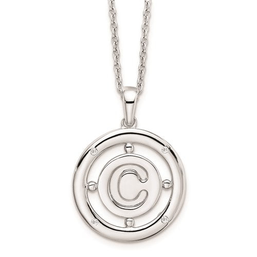 Sterling Silver White Ice .025ct. Diamond Initial Necklace - Various Letters-QW499C-18-Chris's Jewelry