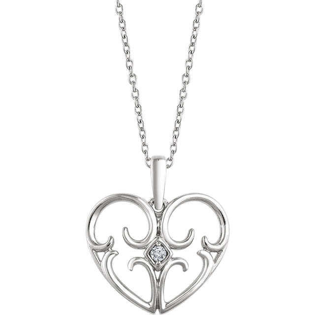 Sterling Silver .03 CT Diamond Heart 18" Necklace-652917:60001:P-Chris's Jewelry