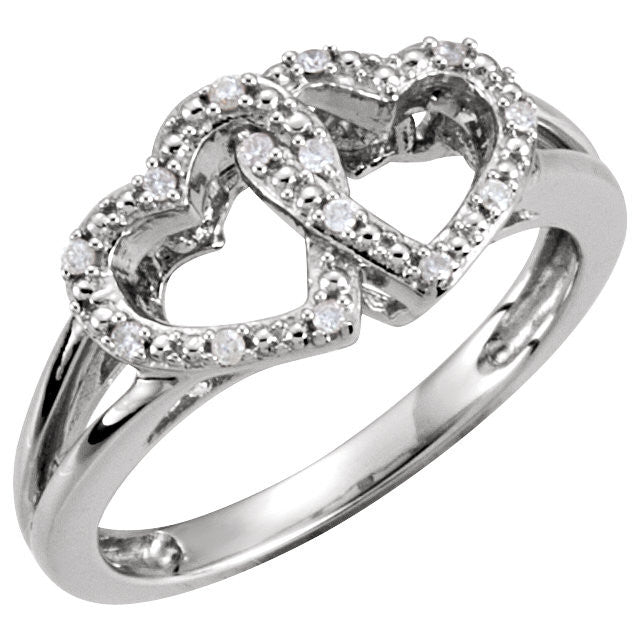 Sterling Silver .05 CTW Diamond Double Heart Design Ring-Chris's Jewelry