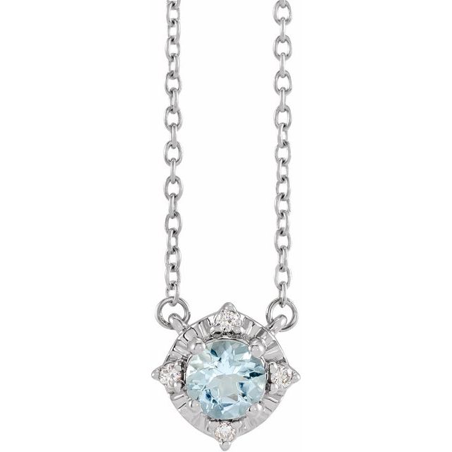 Sterling Silver or 14k Gold Gemstone and .04 CTW Diamond Halo-Style 18" Necklaces-653714:111:P-Chris's Jewelry