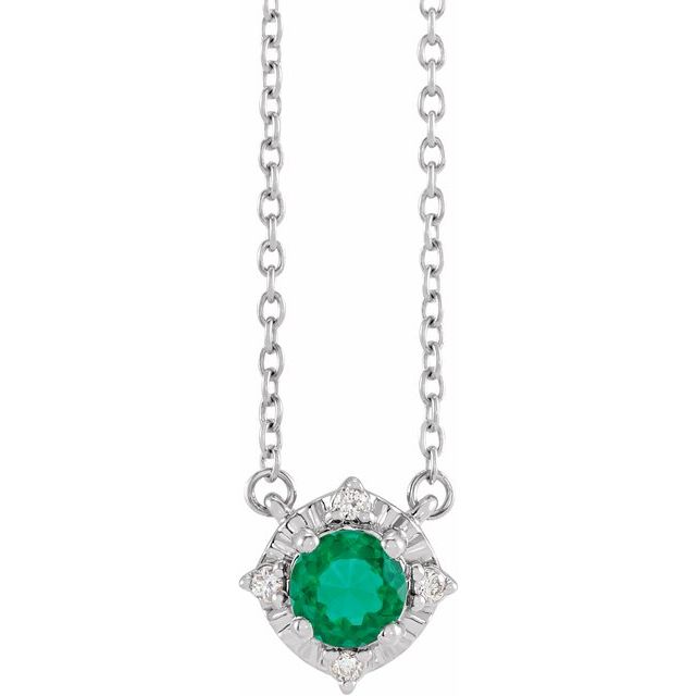 Sterling Silver or 14k Gold Gemstone and .04 CTW Diamond Halo-Style 18" Necklaces-653714:119:P-Chris's Jewelry