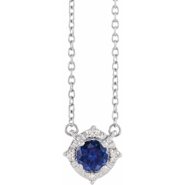 Sterling Silver or 14k Gold Gemstone and .04 CTW Diamond Halo-Style 18" Necklaces-653714:135:P-Chris's Jewelry
