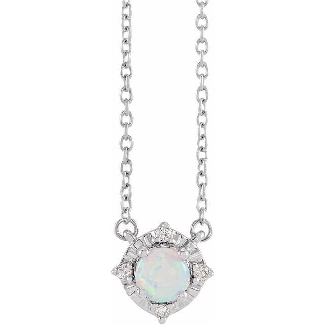 14K Yellow Gold Natural White Australian Opal & .04 CTW Diamond Halo-Style Pendant 14K Yellow Gold Natural White Australian Opal & .04 CTW Diamond Halo-Style Pendant