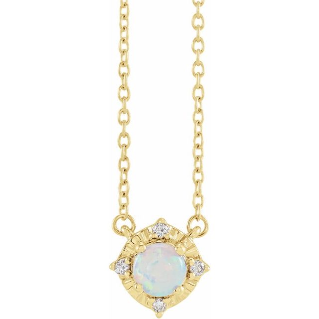 14K Yellow Gold Natural White Australian Opal & .04 CTW Diamond Halo-Style Pendant 14K Yellow Gold Natural White Australian Opal & .04 CTW Diamond Halo-Style Pendant