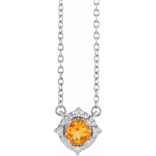 Sterling Silver or 14k Gold Gemstone and .04 CTW Diamond Halo-Style 18" Necklaces-Chris's Jewelry