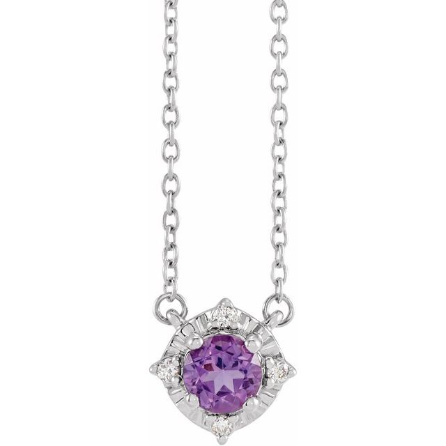 Sterling Silver or 14k Gold Gemstone and .04 CTW Diamond Halo-Style 18" Necklaces-653714:107:P-Chris's Jewelry