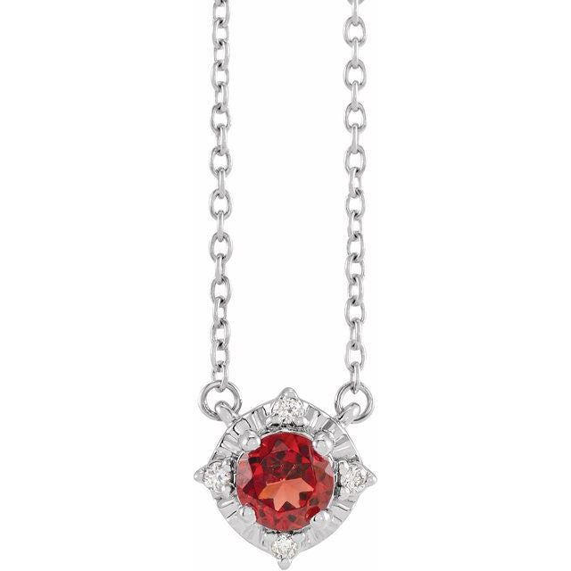 Sterling Silver or 14k Gold Gemstone and .04 CTW Diamond Halo-Style 18" Necklaces-653714:103:P-Chris's Jewelry