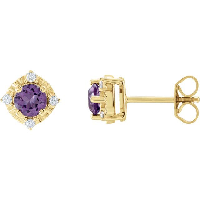 Sterling Silver or 14k Gold Gemstone and .04 CTW Diamond Halo-Style Earrings-Chris's Jewelry