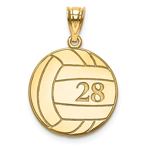 Volleyball Number And Name Pendant - Sterling Silver or Solid Gold-XNA696GP-Chris's Jewelry