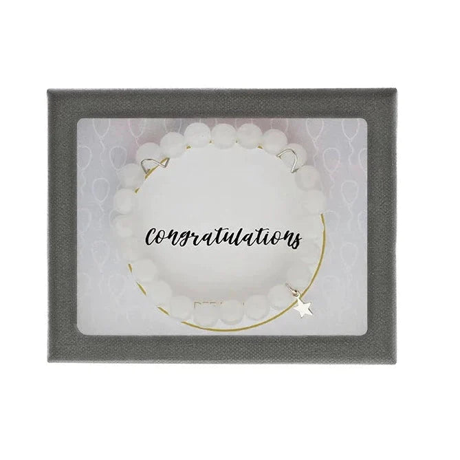 White Quartz with Gold Start Charm "Congratulations" Bracelet Gift Box-DBJ-RTW-0007-WQGP-Chris's Jewelry